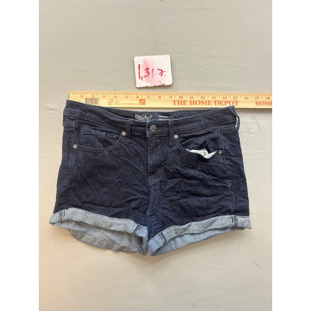 Mossimo Denim Mid-Rise Midi Shorts Dark Wash Cuffed Power Stretch Blue Size 4/27